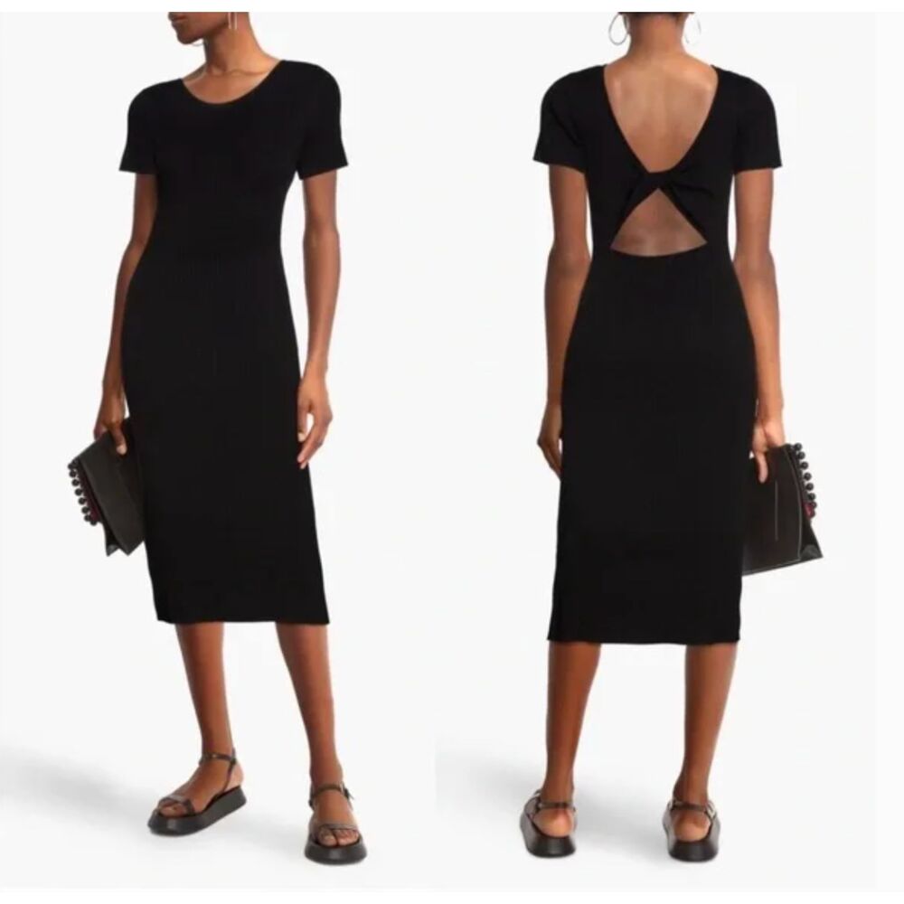 NAADAM Black Cotton Cashmere Twist Reversible Ribbed Midi Dress Size M